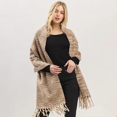 Fashnzfab Oversized Super Soft Multi Tone Fringe Scarf In Sand