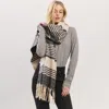 Fashnzfab Oversized Super Soft Striped Fringe Scarf In Black