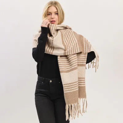Fashnzfab Oversized Super Soft Striped Fringe Scarf In Gray