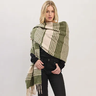 Fashnzfab Oversized Super Soft Striped Fringe Scarf In Green
