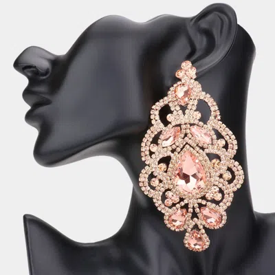 Fashnzfab Oversized Teardrop Crystal Accented Evening Earrings In Gold