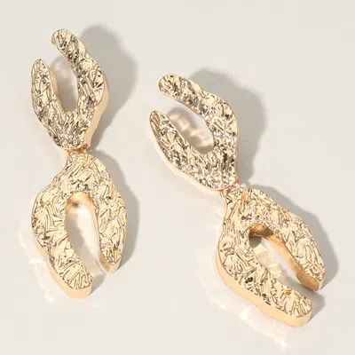 Fashnzfab Oversized Textured Abstract Metal Link Dangle Earrings - Gold