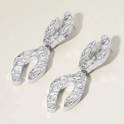 Fashnzfab Oversized Textured Abstract Metal Link Dangle Earrings In Silver