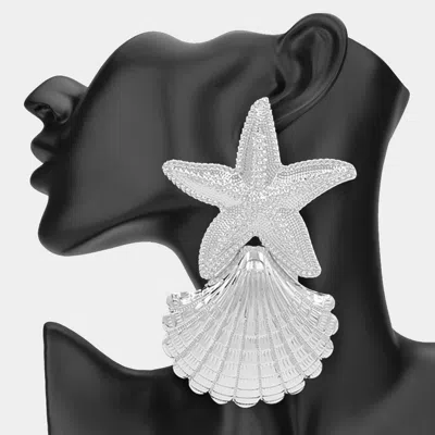 Fashnzfab Oversized Textured Metal Starfish Sea Shell Link Earrings In Multi