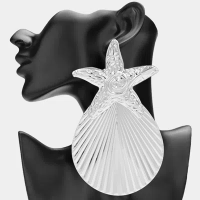 Fashnzfab Oversized Textured Metal Starfish Seashell Drop Statement Earrings In Multi