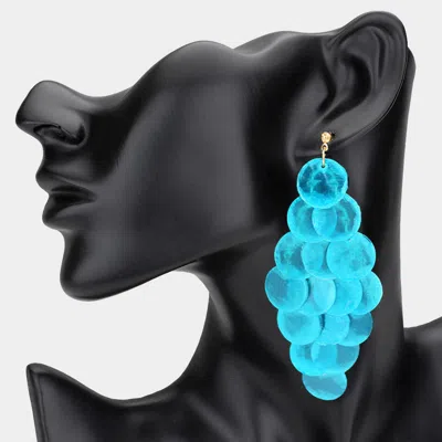 Fashnzfab Oversized Transparent Colored Resin Disc Layered Chandelier Earrings - Aqua In Blue