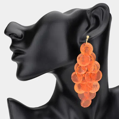 Fashnzfab Oversized Transparent Colored Resin Disc Layered Chandelier Earrings - Coral In Pink