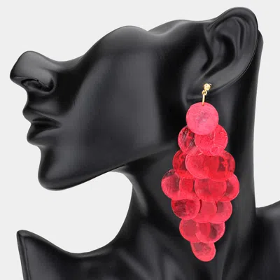 Fashnzfab Oversized Transparent Colored Resin Disc Layered Chandelier Earrings In Red