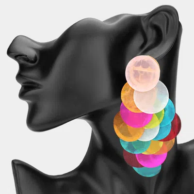 Fashnzfab Oversized Transparent Colored Resin Disc Layered Chandelier Earrings In Multi