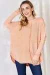 Fashnzfab Oversized Washed Waffle Long Sleeve Top In Orange
