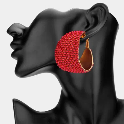 Fashnzfab Oversized Wide Bling Studded Hoop Earrings In Red