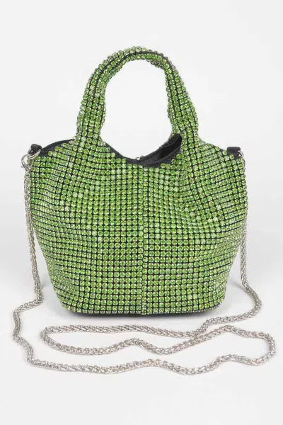 Fashnzfab Ovesized Rhinestone Clutch In Green