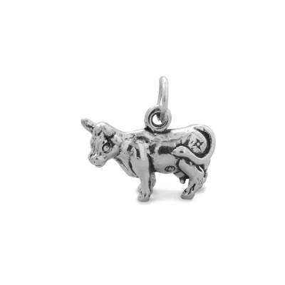 Fashnzfab Oxidized 3d Cow Charm In Silver
