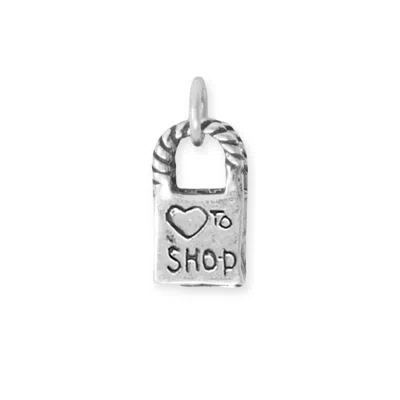 Fashnzfab Oxidized 3d "love To Shop" Reversible Bag Charm In Purple