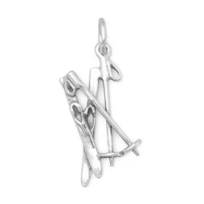 Fashnzfab Oxidized 3d Snow Skis And Ski Poles Charm In Pattern