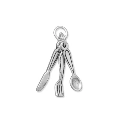 Fashnzfab Oxidized 3d Spoon, Fork And Knife Cutlery Charm In Metallic