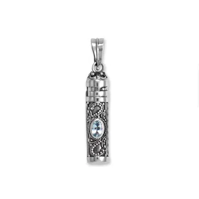 Fashnzfab Oxidized Bali Blue Topaz Memory Keepsake Pendant In Metallic
