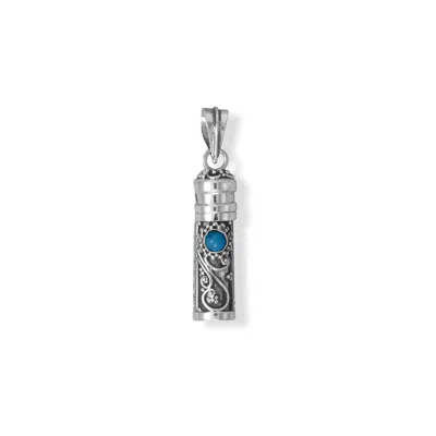 Fashnzfab Oxidized Bali Turquoise Memory Keepsake Pendant In Silver