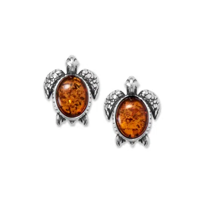 Fashnzfab Oxidized Baltic Amber Sea Turtle Earrings In Orange