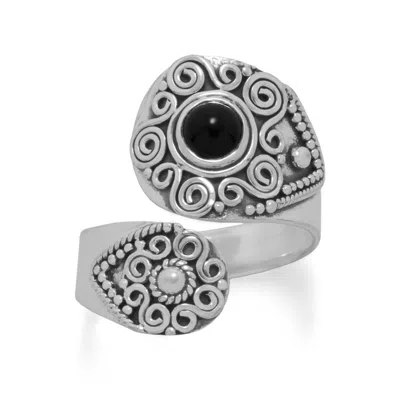 Fashnzfab Oxidized Black Onyx Wrap Ring In Orange