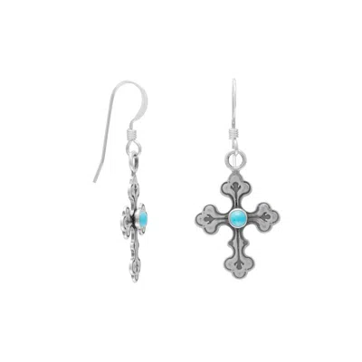 Fashnzfab Oxidized Cross Earrings With Turquoise Center In Multi
