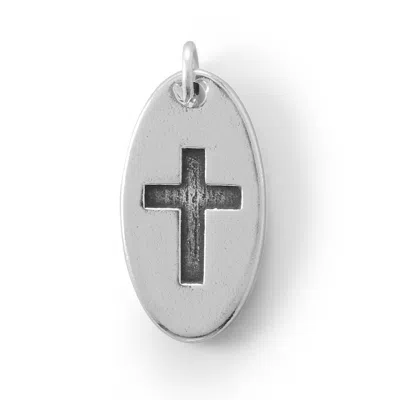 Fashnzfab Oxidized Cross Oval Disk Charm In Silver