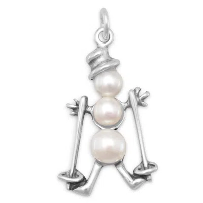 Fashnzfab Oxidized Cultured Freshwater Pearl Skiing Snowman Charm In Pink