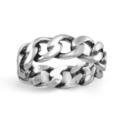 Fashnzfab Oxidized Curb Chain Ring In Silver