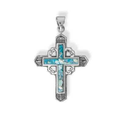 Fashnzfab Oxidized Deco Roman Glass Cross Pendant In Purple