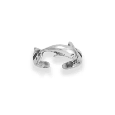 Fashnzfab Oxidized Dolphin Toe Ring In Gray