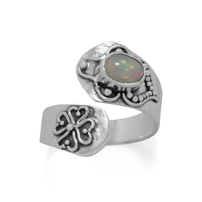 Fashnzfab Oxidized Ethiopian Opal Wrap Ring In Silver