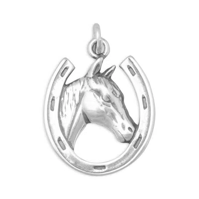 Fashnzfab Oxidized Horse In Horseshoe Charm In Pink