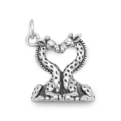 Fashnzfab Oxidized "i Long For You" Heart Shaped Giraffes Charm In Burgundy