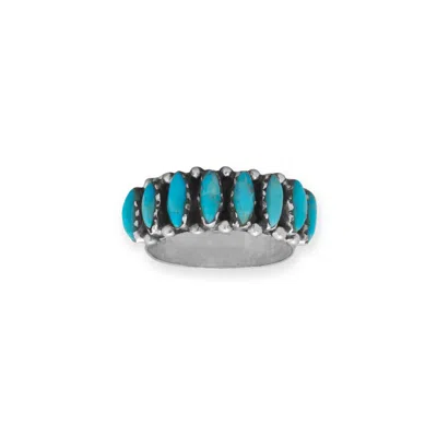 Fashnzfab Oxidized Marquise Turquoise Wide Band Ring In Pattern
