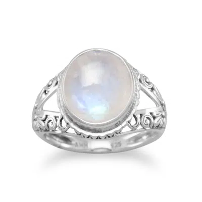 Fashnzfab Oxidized Ornate Rainbow Moonstone Ring In Metallic