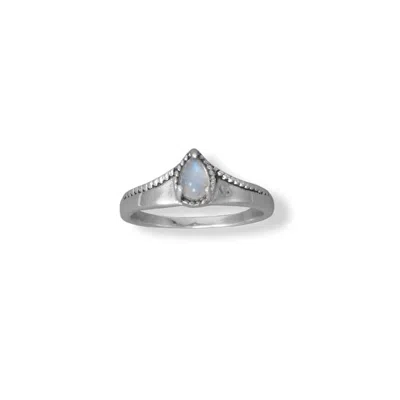 Fashnzfab Oxidized Pear Rainbow Moonstone Bead Edge Ring In Gray