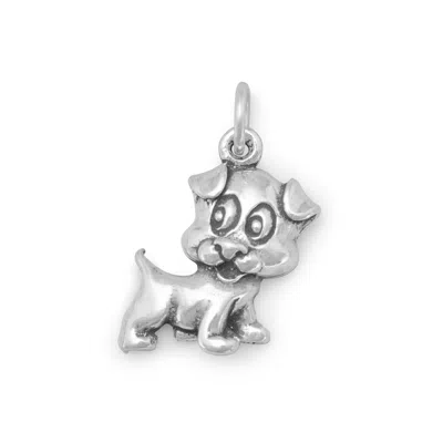 Fashnzfab Oxidized Puppy Dog Charm In Silver