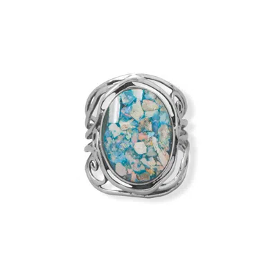 Fashnzfab Oxidized Roman Glass Cutout Swirl Design Ring In Silver
