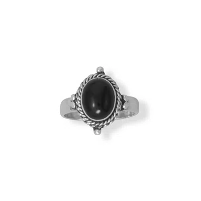 Fashnzfab Oxidized Rope Edge Black Onyx Bali Ring In Green