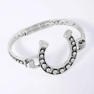 Fashnzfab Oxidized Rustic Horseshoe Hinged Bangle Bracelet In Silver