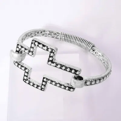 Fashnzfab Oxidized Rustic Open Cross Hinged Bangle Bracelet In Metallic