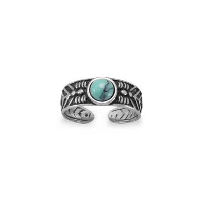 Fashnzfab Oxidized Simulated Turquoise Toe Ring In White