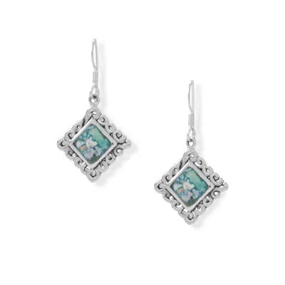 Fashnzfab Oxidized Square Roman Glass Swirl Edge Earrings In Multi