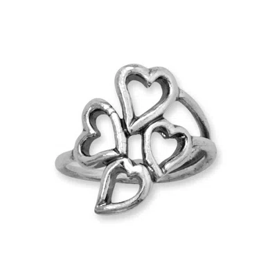 Fashnzfab Oxidized Stacked Heart Outline Ring In Silver