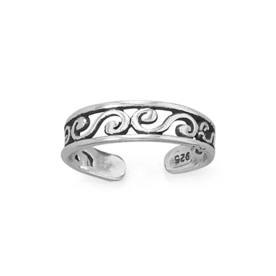 Fashnzfab Oxidized Swirly Scroll Design Toe Ring In Metallic