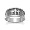 Fashnzfab Oxidized Three Cross Ring In Silver