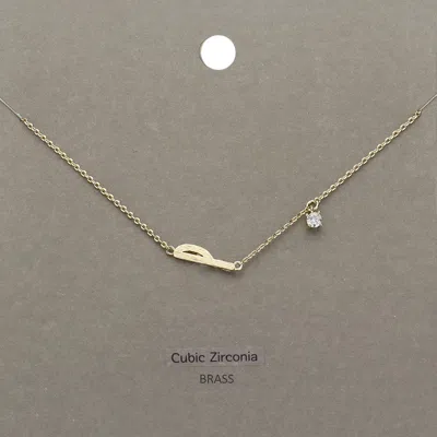 Fashnzfab P Brass Metal Cubic Zirconia Initial Monogram Pendant Necklace In Gold