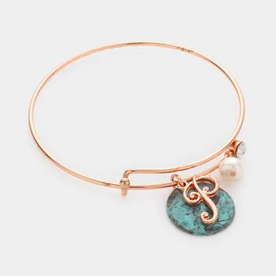 Fashnzfab -p- Initial Monogram Pearl Charm Bracelet In Gold