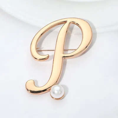 Fashnzfab -p- Pearl Accent Initial Letter Pin Brooch In Silver