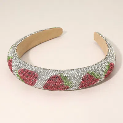 Fashnzfab Padded Strawberry Motif Bling Studded Headband In Multi